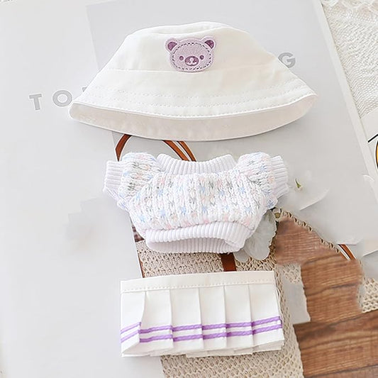 Clothes for 17cm Dolls Sweater Clothes Accessories(No Doll Only Clothes), Stylish Outfit Suitable for 6.69inch (17cm) Doll Soft Clothing Replacement(PurpleA+hat+Dress)