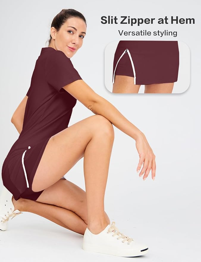 Hiverlay Tennis Dress Golf Dresses for Women with Built in Shorts | Polo Dress, Golf Outfit, 2 Pockets, UPF 50+ Pickball Hiking Workout Active Athletic Dresses,Summer Gym