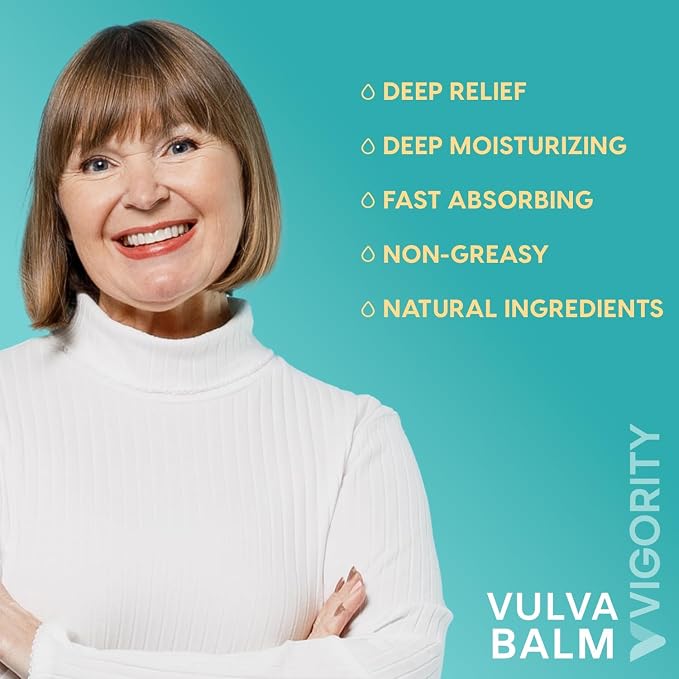 Vigority Vulva Balm for Women – Daily External Moisturizing Balm with Beeswax, Shea Butter, Emu Oil & CoQ10 – Estrogen Free, Hormone Free, Fragrance Free