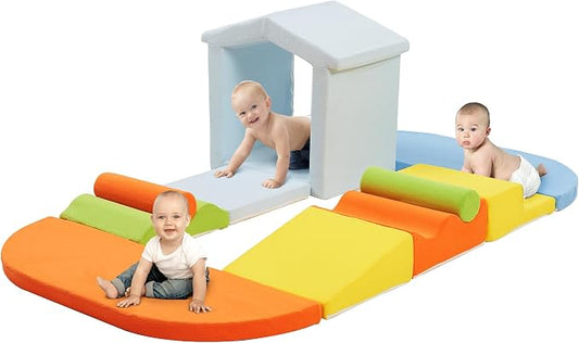 Elftopia 10-Piece Foam Climbing Blocks with Ramp & Stairs for Toddlers,Soft Play Gym Set,Foam Toddler Climbing Toys for Indoor Crawling,Sliding & Creative Play-Dynamic Color