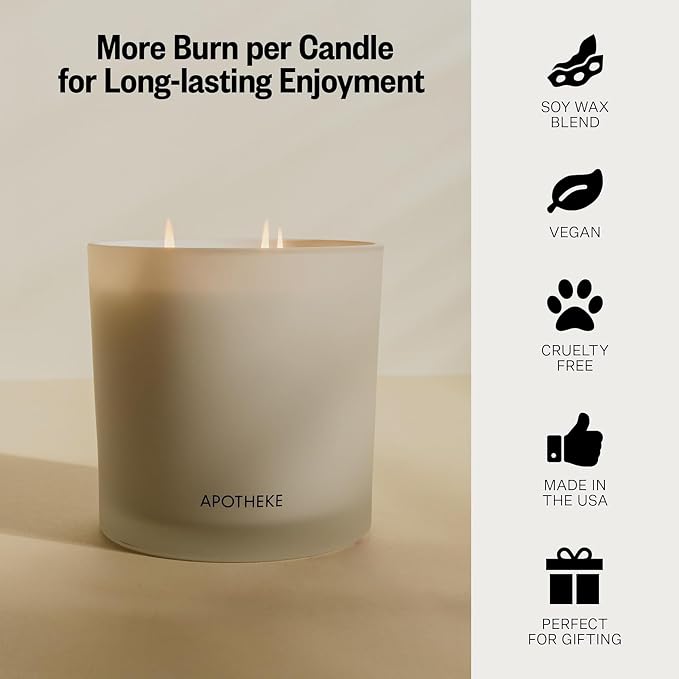 Apotheke 3-Wick Scented Candles for Home, Wild Mint & Ivy - 26 oz Soy Wax Jar Candle Gift for Women - Long-Lasting Fragrance with Perfume-Grade Essential Oils - Eucalyptus, Patchouli, Cedarwood & Rose