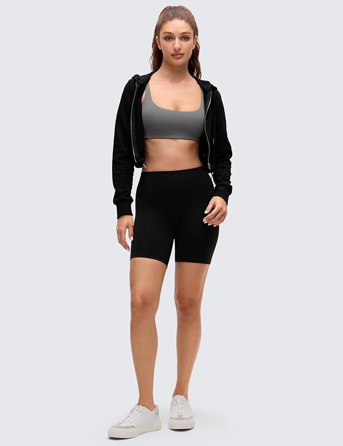 CRZ YOGA Butterluxe Square Neck Spaghetti Strap Sports Bras for Women - Low Coverage Yoga Wireless Padded Cami Crop Top