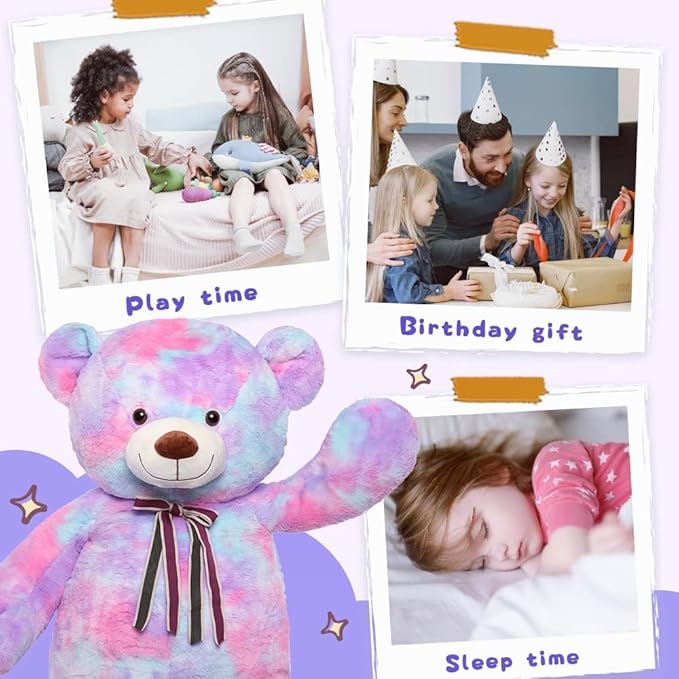 Tezituor Big Teddy Bear,52'' Giant Stuffed Animal Plush,Rainbow Purple Soft Plush Toys Gifts for Valentine, Christmas, Birthday