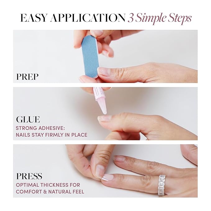 Glamnetic Press On Nails – Winter’s Tale | Short Oval Fake Nails with White French Tips, 3D Tree & Snow Design, Glossy Finish, Salon Quality Winter Nails | 15 Sizes, 30 Nail Kit with Glue