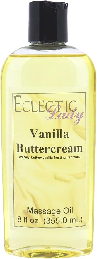 Vanilla Buttercream Massage Oil, 8 oz, With Sweet Almond Oil and Jojoba Oil