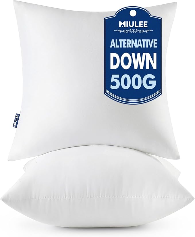 MIULEE 18x18 Throw Pillows Inserts 2 Pack, Decorative Pillows for Couch Bed | 100% Virgin Filling, Full and Fluffy, Lumbar, Back and Neck Support