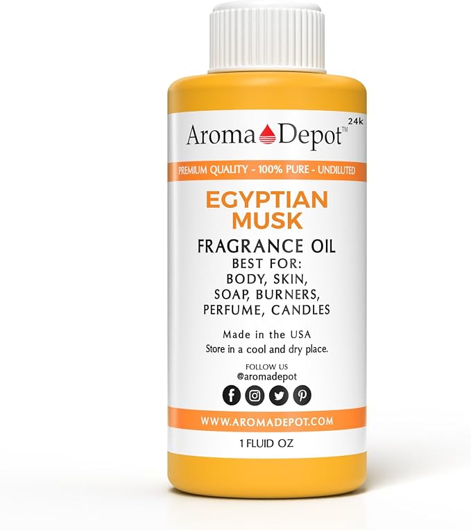 Aroma Depot 24k Egyptian Musk Fragrance Oil I Perfume I Skin Oil I Scented Oil. Can be Used for Candles, Bath Bombs, Body Butter, Creams, and lotions. Works for diffusers, Burners, or heaters. (1oz.)
