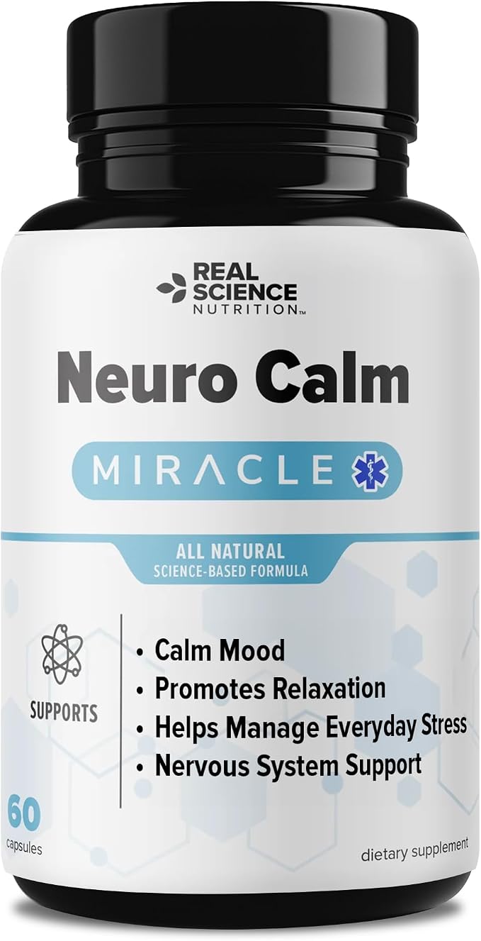 Real Science Neuro Calm All Natural Stress Support Supplement for Mood & Relaxation Includes Vinitrox & GABA for Daily Wellness & Nervous System Support Non Drowsy, Made in USA, 60 Capsules