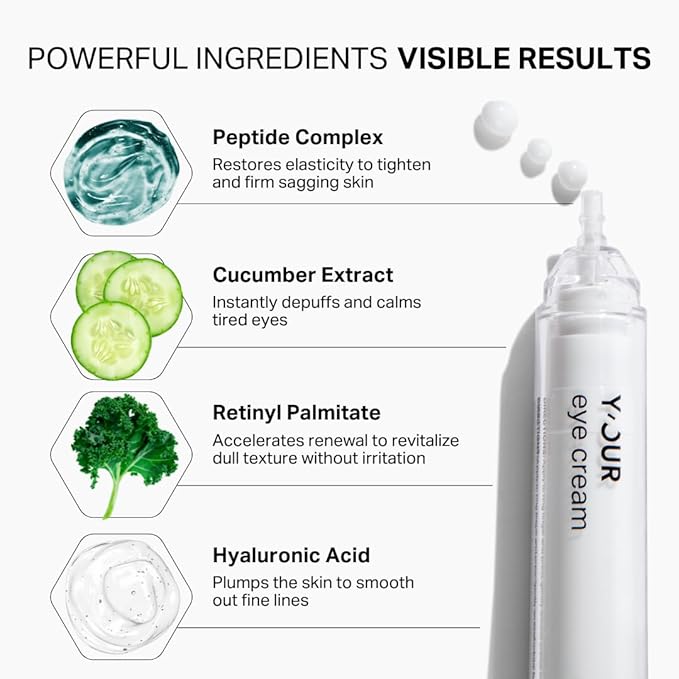 Y’OUR Retinol & Peptide Complex Eye Cream: Anti-Aging for Dark Circles, Puffiness, Wrinkles & Crow’s Feet; Hydrating & Under Eye Repair. Made in USA. Gifts for Women