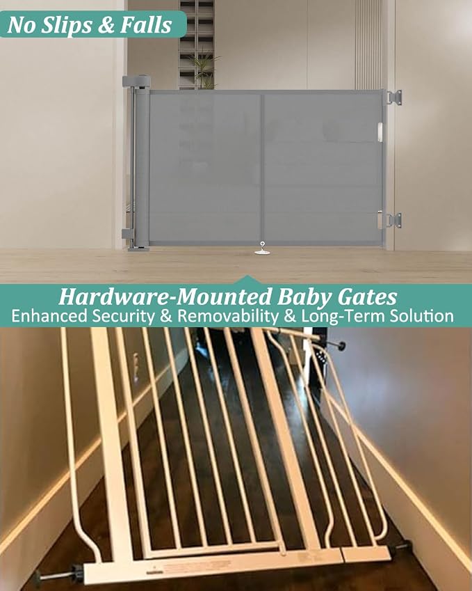 Miumoon 50 inch Retractable Baby Gates 34 inch Tall, Retractable Gate with Reinforced Strip Design to Prevent Crawling Through, Retractable Dog Gate for Stairs, Doorways, Hallways