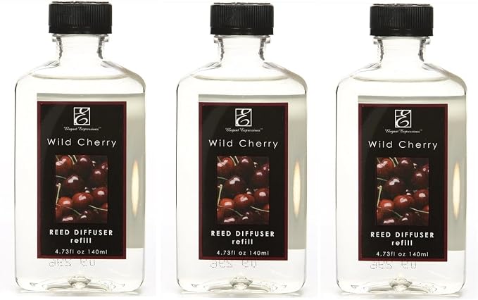 Hosley Wild Cherry Reed Diffuser Refill Oil Set of 3 (140 ml Each), Long-Lasting Home Fragrance Oil for Aromatherapy, Living Room, Bathroom & Office Décor