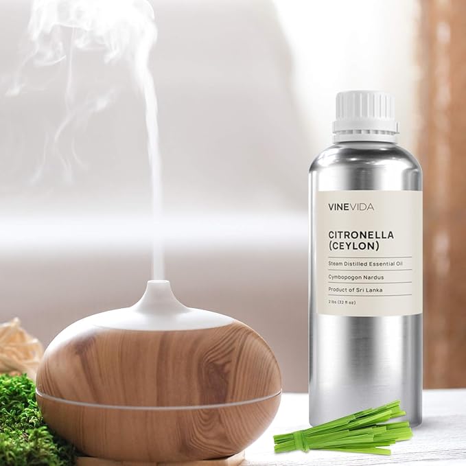 VINEVIDA Citronella Ceylon Essential Oil 32 oz - Undiluted Citronella Oil 32 oz - Citronella Candle Oil Scent - DIY Candle Scents for Candlemaking - Bulk Essential Oil for Soap Making