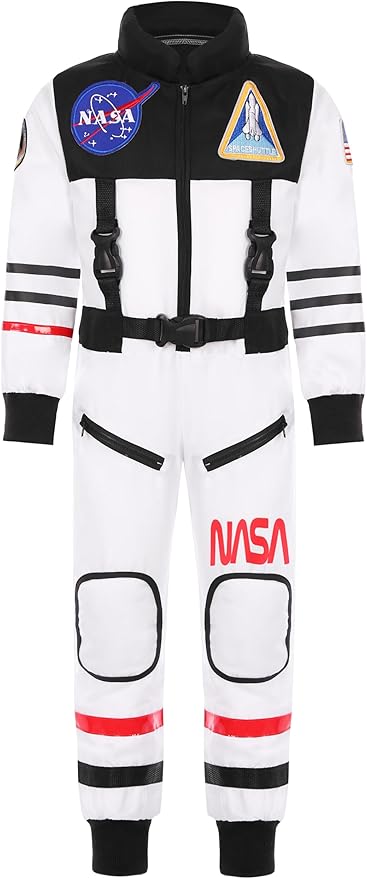 Kids Astronaut Costume NASA Space Jumpsuit for Halloween Boys Girls Pretend Role Play Dress Up