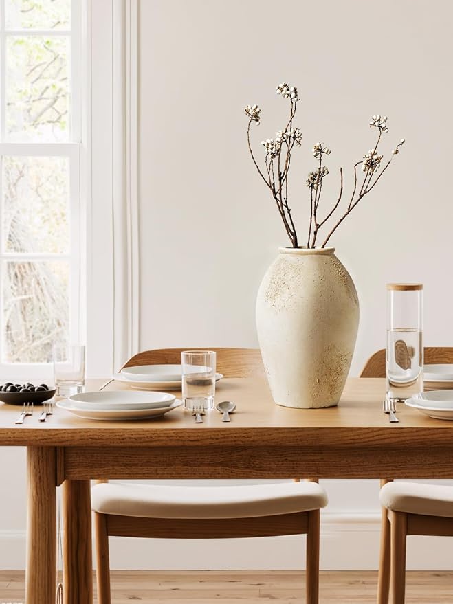 LE TAUCI Ceramic Vase, 11.5 Inch Large Rustic Farmhouse Vase, Tall Vase for Home Decor, Living Room Table & Mantel Centerpiece, Watertight & Sturdy, Matte Sandy Beige White
