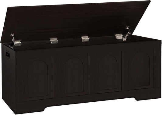 Storage Chest, Wooden Toy Box, Espresso 50.0" L | Extra Large Storage Bench, 2 Soft-close Hinges, Finger-safe Flip-Top Lid, Easy Assembly, Farmhouse Trunk, Living Room/Bedroom