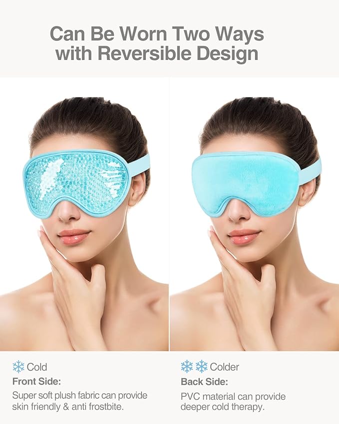 Luxtude Gel Eye Mask Cooling Eye Mask for Dry Eyes 2PCS, Heated Warm Eyes Ice Pack Reusable Gel Sleep Masks, Frozen Cold Compress for Puffiness/Dark Circles/Headaches/Allergies (Blue)