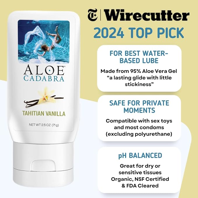 Aloe Cadabra Flavored Vaginal Moisturizer, Organic Edible Aloe, Non-Staining, pH Balanced, Toy Compatible (Tahitian Vanilla, 2.5 Ounces, 1 Pack)