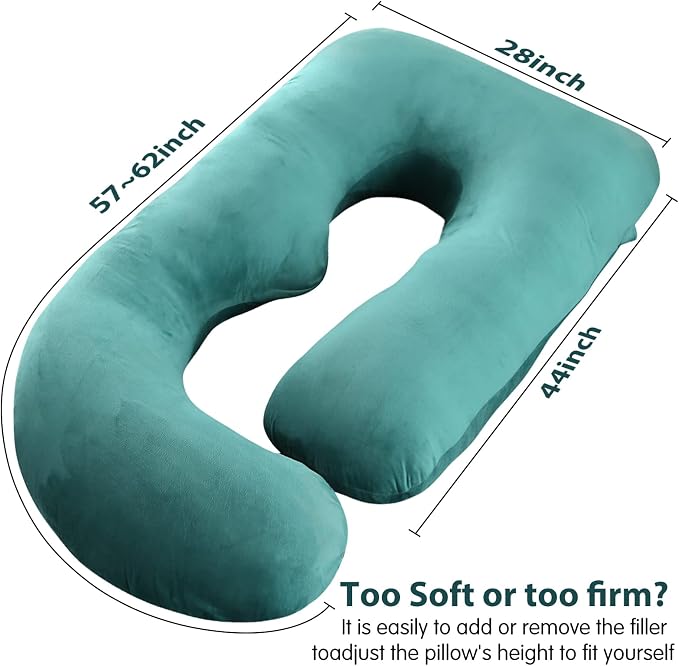 U-Shaped Full Body Pregnancy Pillow for Sleeping – 57" Maternity Pillow with Removable Cover, Support for Back, Legs, Belly & Hips (Velvet-Forest Green)