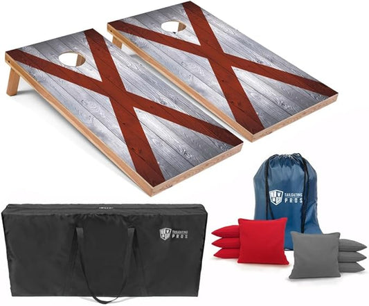 Tailgating Pros Regulation Cornhole Boards Flag Set - Includes 8 Bean Bags, Carrying Cases, and 4'x2' Corn Hole Toss Game