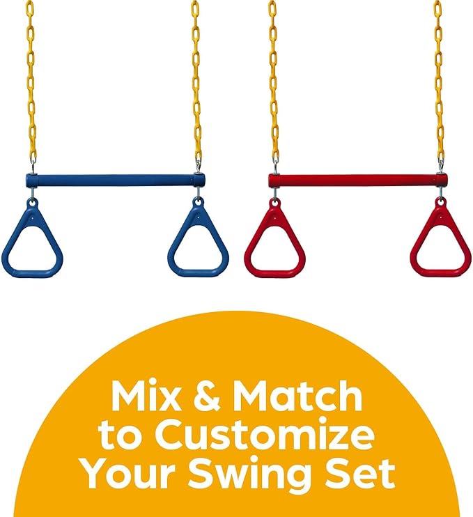Jungle Gym Kingdom Swing Sets for Backyard, Monkey Bars & Swingset Accessories - Set Includes 18" Trapeze Swing Bar & 48" Heavy Duty Chain with Locking Carabiners - Outdoor Play Equipment (Red)
