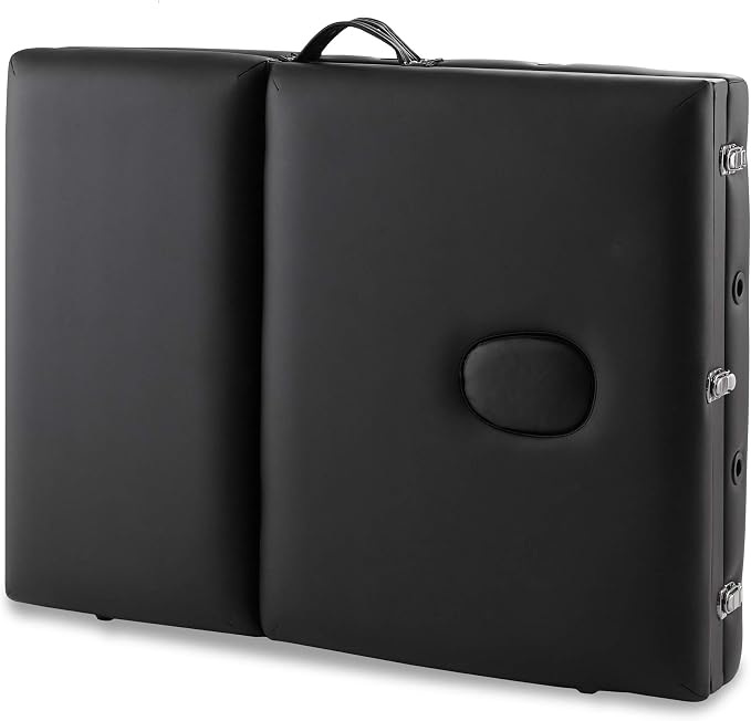 Saloniture Professional Portable Lightweight Tri-Fold Massage Table with Aluminum Legs - Includes Headrest, Face Cradle, Armrests and Carrying Case - Black