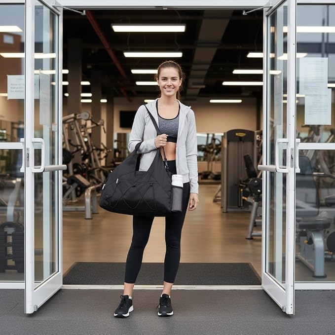 Forestfish Gym Bag For Women With Yoga Mat Holder & Shoe Compartment & Wet Dry Storage Pocket & Adjustable Strap