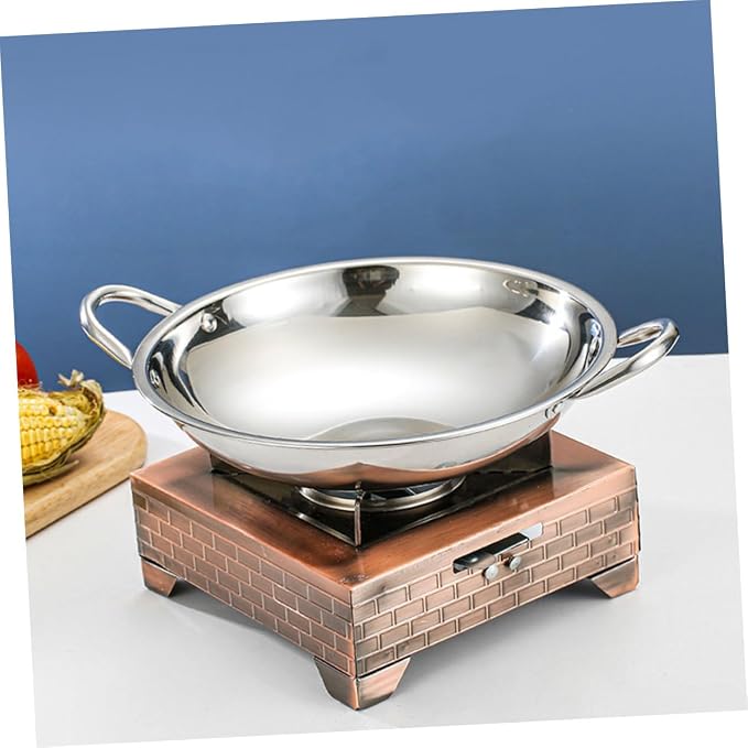 Homoyoyo Cooking Wok Round Bottom Stainless Steel Pot Double Handle Kitchen Supply