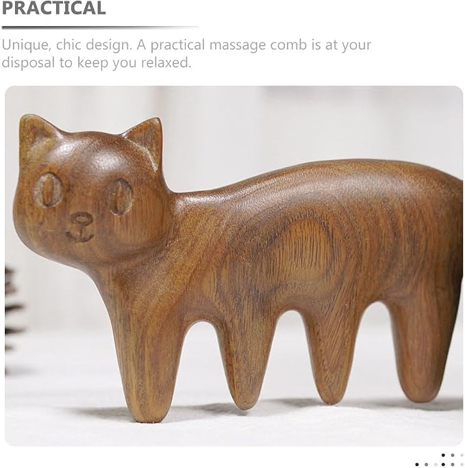 Ipetboom Wooden Scalp Massage Comb: 3.1In Cat Shape Sandalwood Head Wide Tooth Massager for Hair GuaSha, Hair Care, Relaxation & Blood Circulation