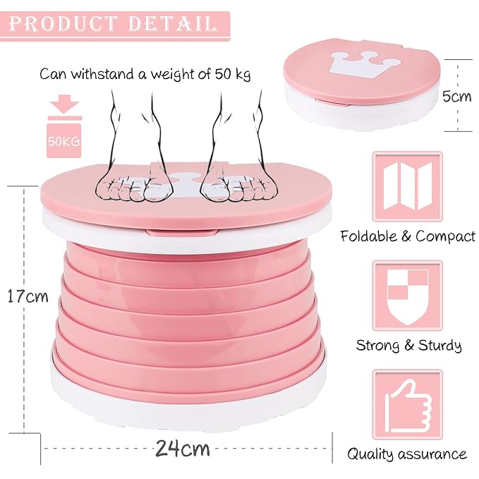 Portable Potty Seat, Toddler Folding Training Toilet Chair Kids Travel Foldable Potty Indoor Outdoor with Storage Travel Bag Pink