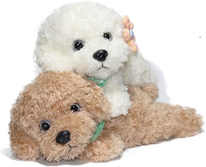 Plush Stuffed Golden Doodle Dog Adorable Poodle Stuffed Animal Toys, Soft & Realistic Gift for Kids, 11 inch (Light Brown)