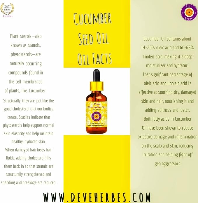 Deve Herbes Pure Cucumber Oil (Cucumis sativus) Cold Pressed (Pack of Two) 100ml X 2 (6.76 oz)
