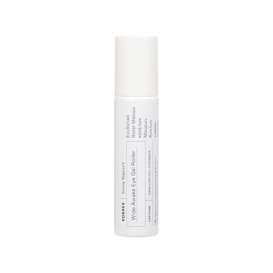 KORRES Greek Yoghurt Wide Awake Eye Gel Serum with Hyaluronic Acid & Caffeine for Dark Circles & Puffy Eyes, Roller Ball, Brightening & Hydrating, 0.51 fl oz