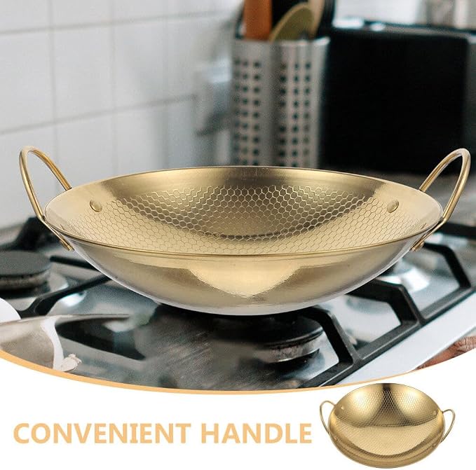 Cabilock Cooking Pan Chinese Wok Pan Lid Stainless Steel Wok Light Weight Easy to Use Korean Pot Double Handle Non-slip Camping Home Kitchen