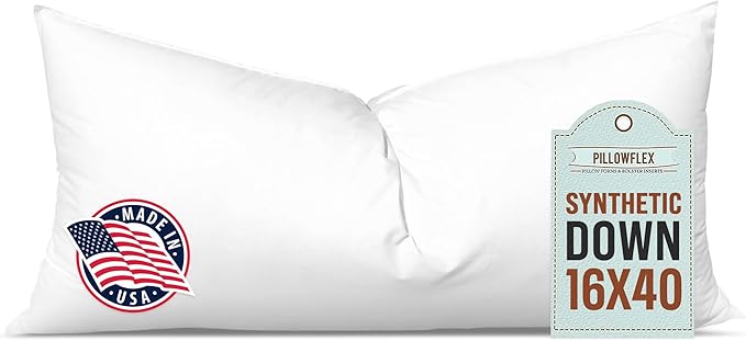 Pillowflex Synthetic Down Pillow Insert 16x40 in - Karate Chop Pillow | Large Rectangle Sham Form, Plush Polyester Cotton Blend, Cloud-Like Comfort, Clump-Resistant Fill, Smooth Elegant Finish