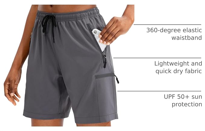 SANTINY Women's 5''/ 7''/9'' Hiking Cargo Shorts Quick Dry Lightweight Summer Shorts for Women Athletic Golf Zipper Pockets
