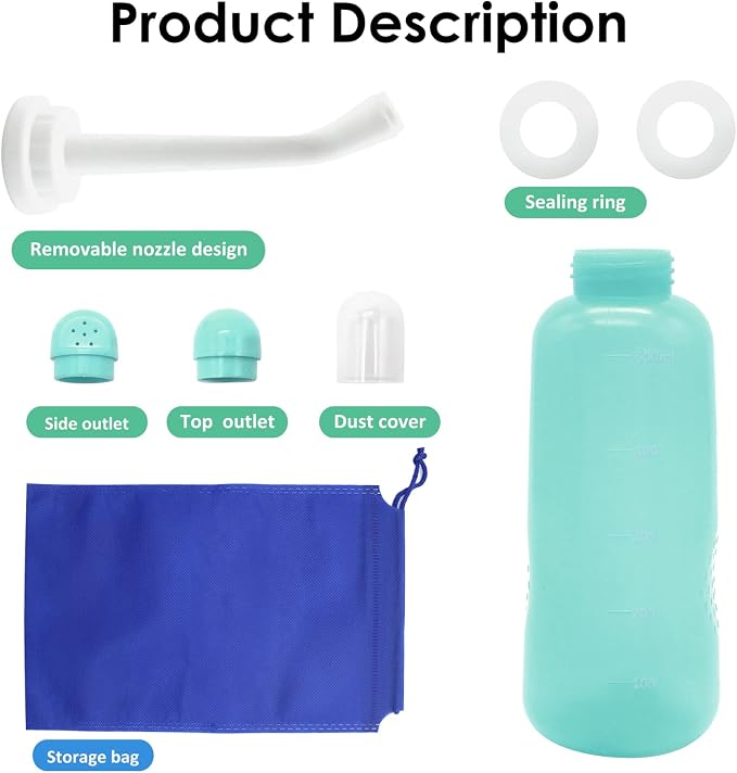 Peri Bottle Postpartum, RUFCRIL 500ml Portable Bidet, Upside Down Perineal Wash Bottle, Boilable TPE, Travel Bag, for Perineal Care, Hemorrhoid Care, Feminine Cleansing & Baby (Green)