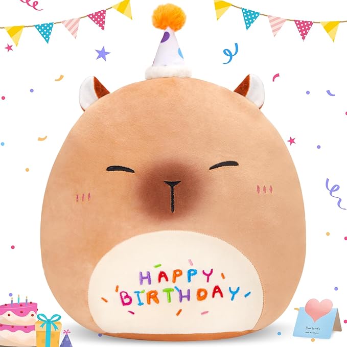 14'' Cute Capybara Plush Pillow, Squish Capybara Plushie Toys, Kawaii Birthday Gifts for Kids Toddlers Girls Boys Party Decor