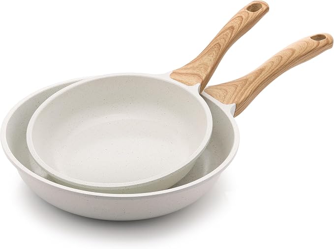 SENSARTE Ceramic Nonstick Frying Pan Skillets, White (8+10 Inch) | Healthy ceramic nontoxic coating, PTFE & PFAS free. Compatible with all stoves including induction cooktops. Easy to clean.