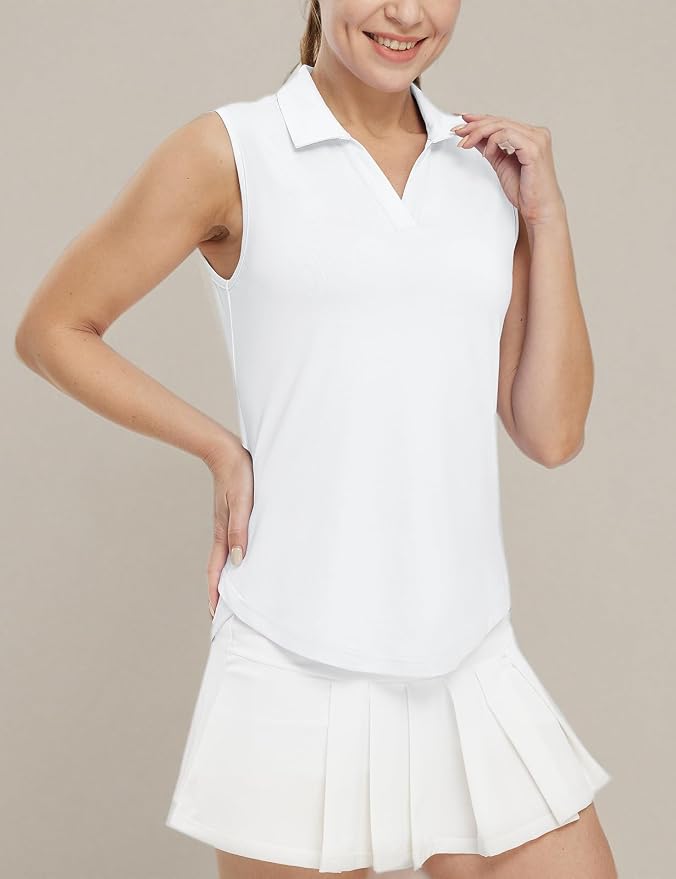 BGOWATU Women's Sleeveless Golf Polo Shirts Collared V Neck Tennis Tank Tops UPF 50+ Quick Dry Lightweight