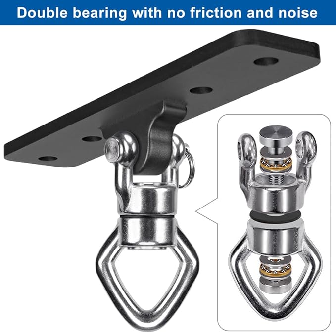 2Pack Ceiling Mount Swing Hanger with Bearing 900 LB Capacity Heavy Bag Hanger 360° Swivel Hook Hanging Chair Mount Stainless Steel Swing Hardware for Aerial Silks, Punching Bag, Hammock, Porch Swings