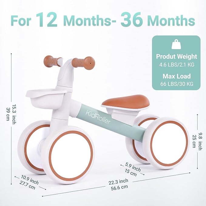 Kid's Balance Bikes for 1 Year Old Boys and Girls, 12-36 Months Toddler Ride-on with Adjustable Seat and a Front Basket, First Birthday Gifts (Green)