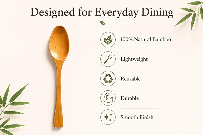 JapanBargain 4109x6, Long Bamboo Wood Soup Spoons, Eco Friendly Dinner Spoons, Korean Japanese Style Kitchen Utensil for Snacks, Fruit, Ice Cream, Yogurt, Cereal, 8.25-inch, Set of 6