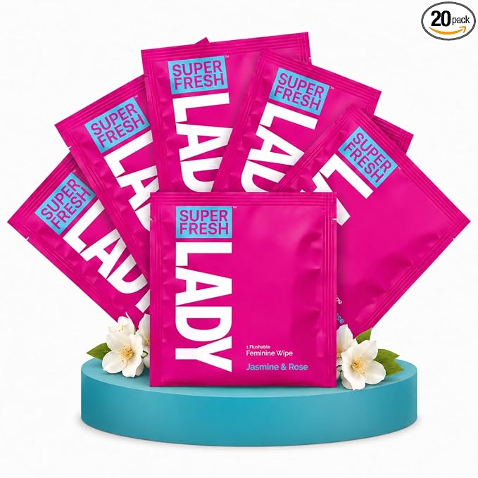 Lady Parts Feminine Wipes for Women, Flushable, pH Balanced, Travel Size, Intimate Wipes Individually Wrapped & Lightly Scented Feminine Hygiene Products, Gentle Personal Hygiene Essentials, 20 Count
