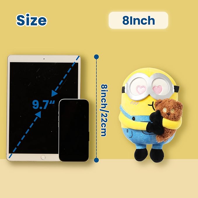 MINISO 8" Minions Stuffed Animals Plush Toys, Cute Sleeping Bedding Stuffed Animals Kawaii Plushies Pillow for Kids (Bob+Tim)