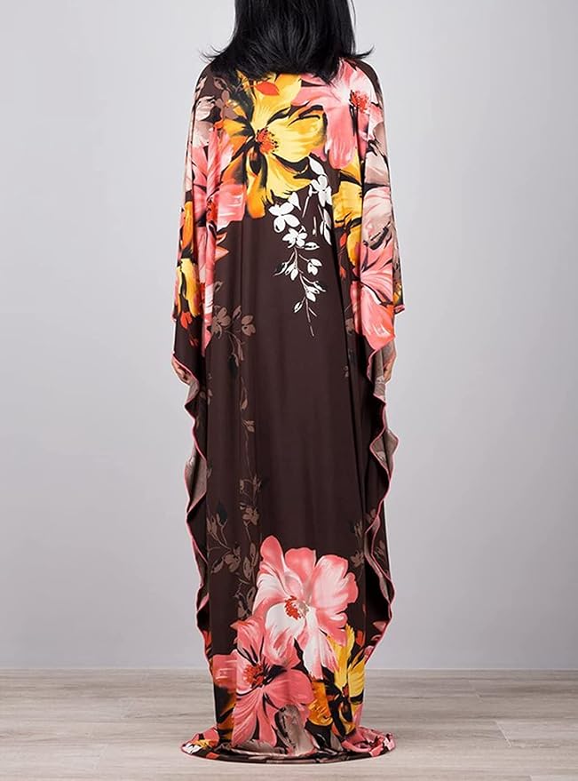 Venasha Womens Caftan Floral Print Kaftan Dress Short Sleeve Swimsuit Cover up Loungewear for Summer