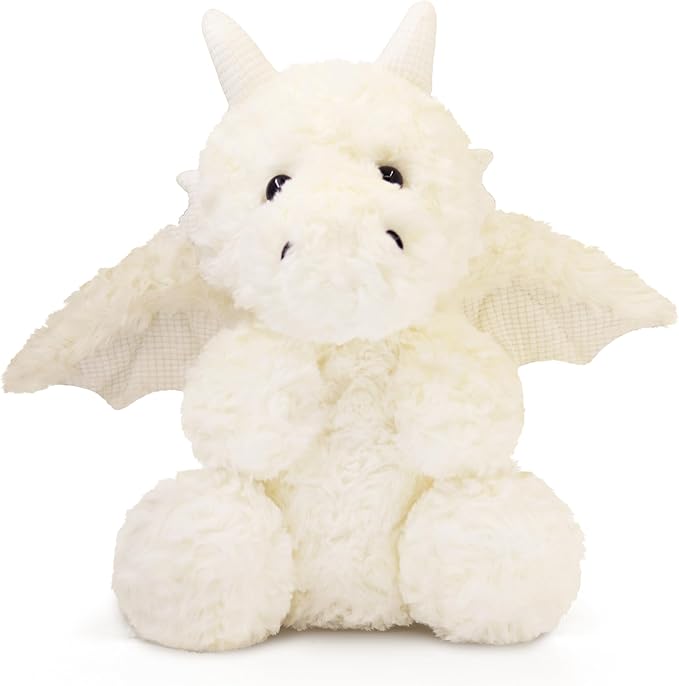 Soft Little Flying Dinosaur Stuffed Plush Pillow, Adorable White Dragon Plush Toy and Birthday Present for Kids, Adults and Collectors(White/11.8in)