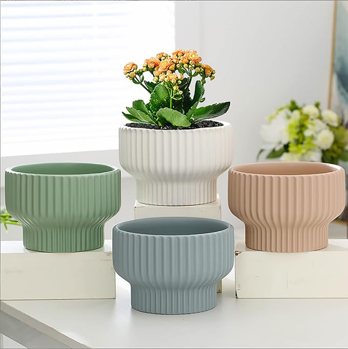 Puoyik 2 Piece Set of Flower Pots 8/6 inches, Ceramic Flower Pots with Drainage Holes, Indoor and Outdoor Plant Flower Planter (7.8/5.9 White)