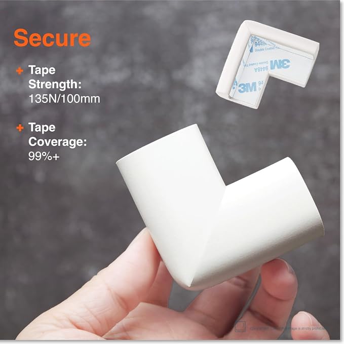 Roving Cove HeftyFit Corner Protector for Baby (12 Large Corners), Heavy-Duty Soft Rubber Foam Furniture Corner Bumper Guards, 3M Adhesive Pre-Taped, Oyster White (Off White)