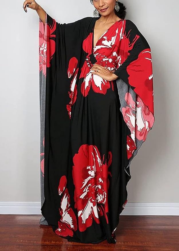 Venasha Womens Caftan Floral Print Kaftan Dress Short Sleeve Swimsuit Cover up Loungewear for Summer
