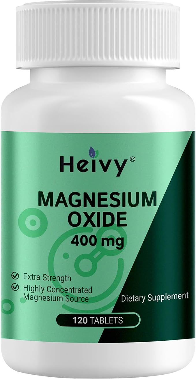 Heivy Magnesium Oxide 400mg – Magnesium Supplement for Support Muscle Recovery & Relaxation - Vegan, Gluten-Free, Made in USA, 120 Tablets